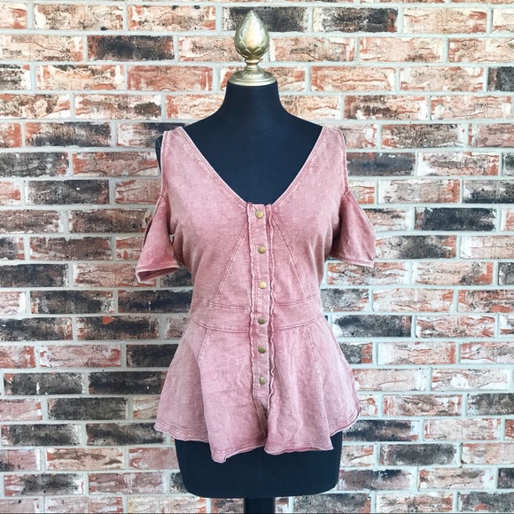 Free People Tops - Free People Rust Cold Shoulder Button Down Top